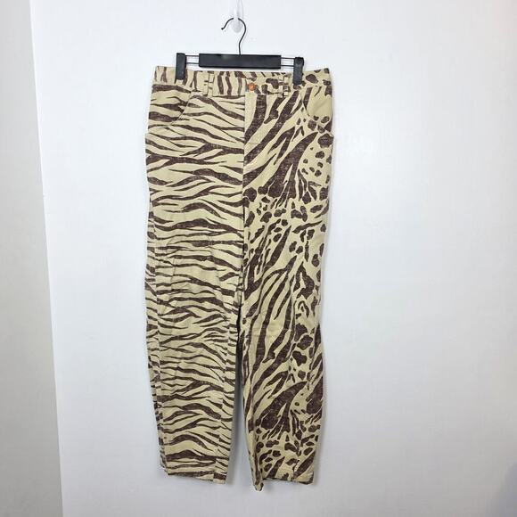 Pilcro Cream Brown Animal Print Avant Garde Denim The Long Bow Trousers Size 29 - Picture 3 of 10